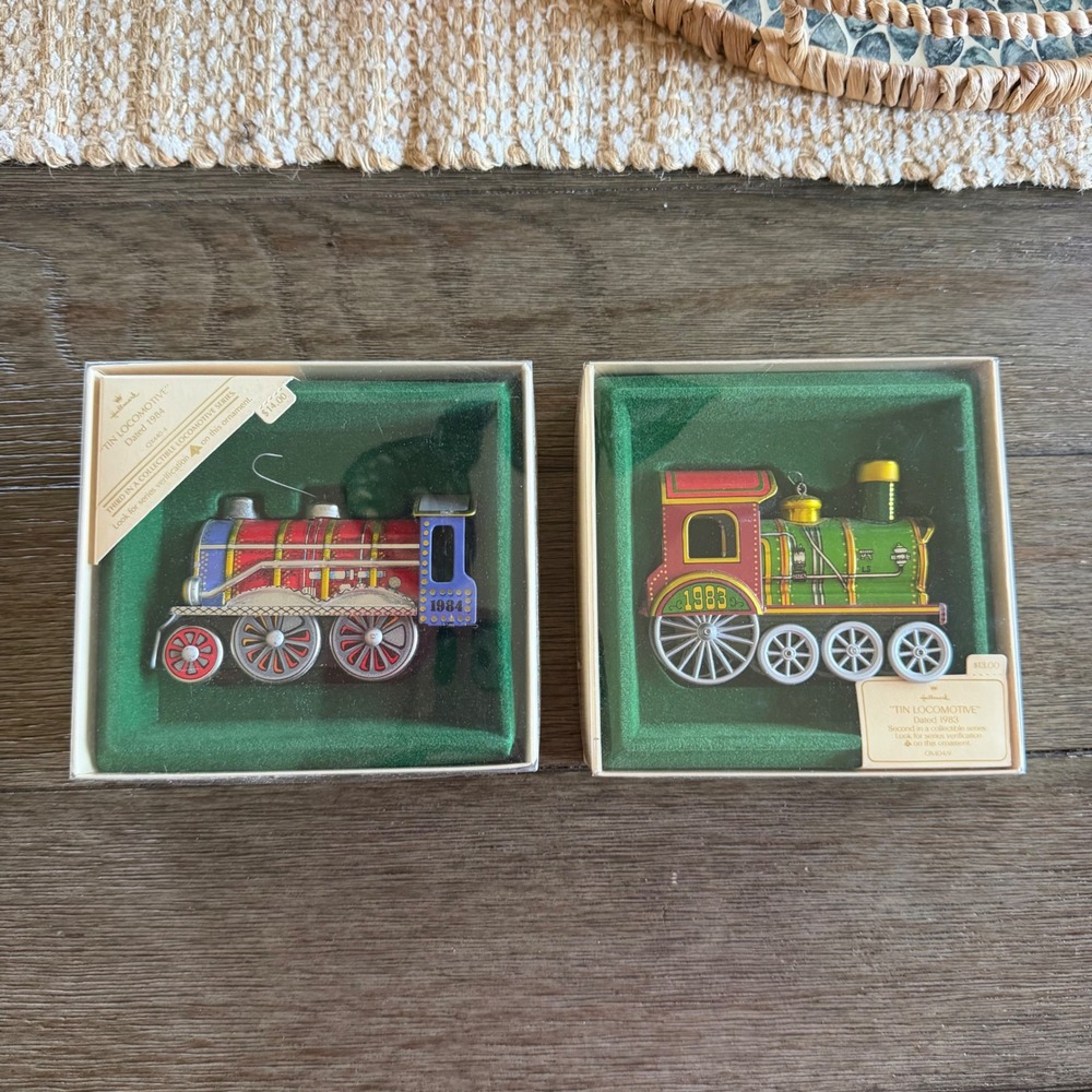 Hallmark Tin Locomotive Christmas‎ Ornaments 1983 1984 Vintage (Lot of 2)